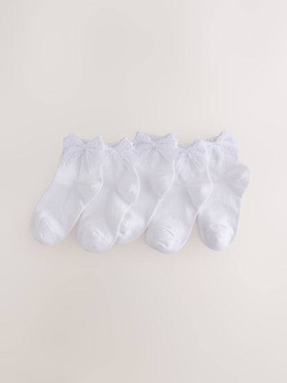 White Cotton Rich Lace Bow Mid Ankle Socks 5 Pack - image 1