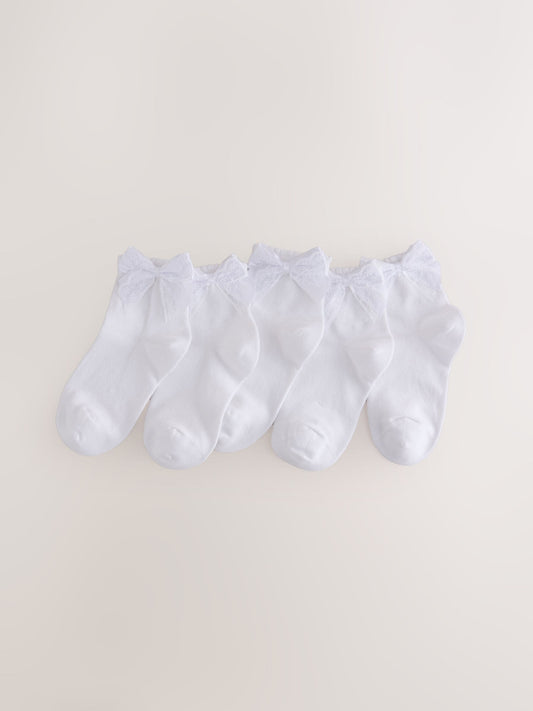 White Cotton Rich Lace Bow Mid Ankle Socks 5 Pack - image 1