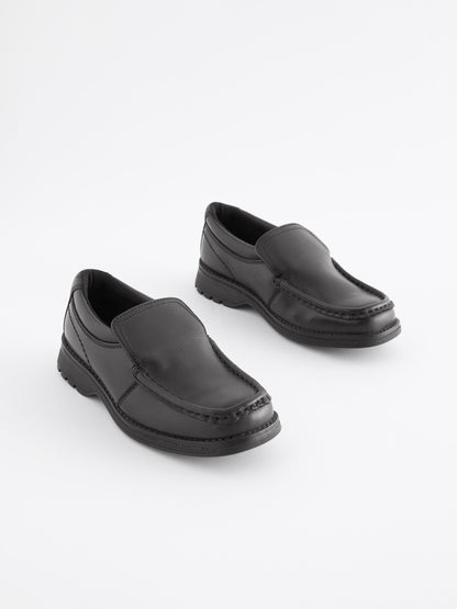 Black Standard Fit (F) School Leather Loafer Shoes image 1