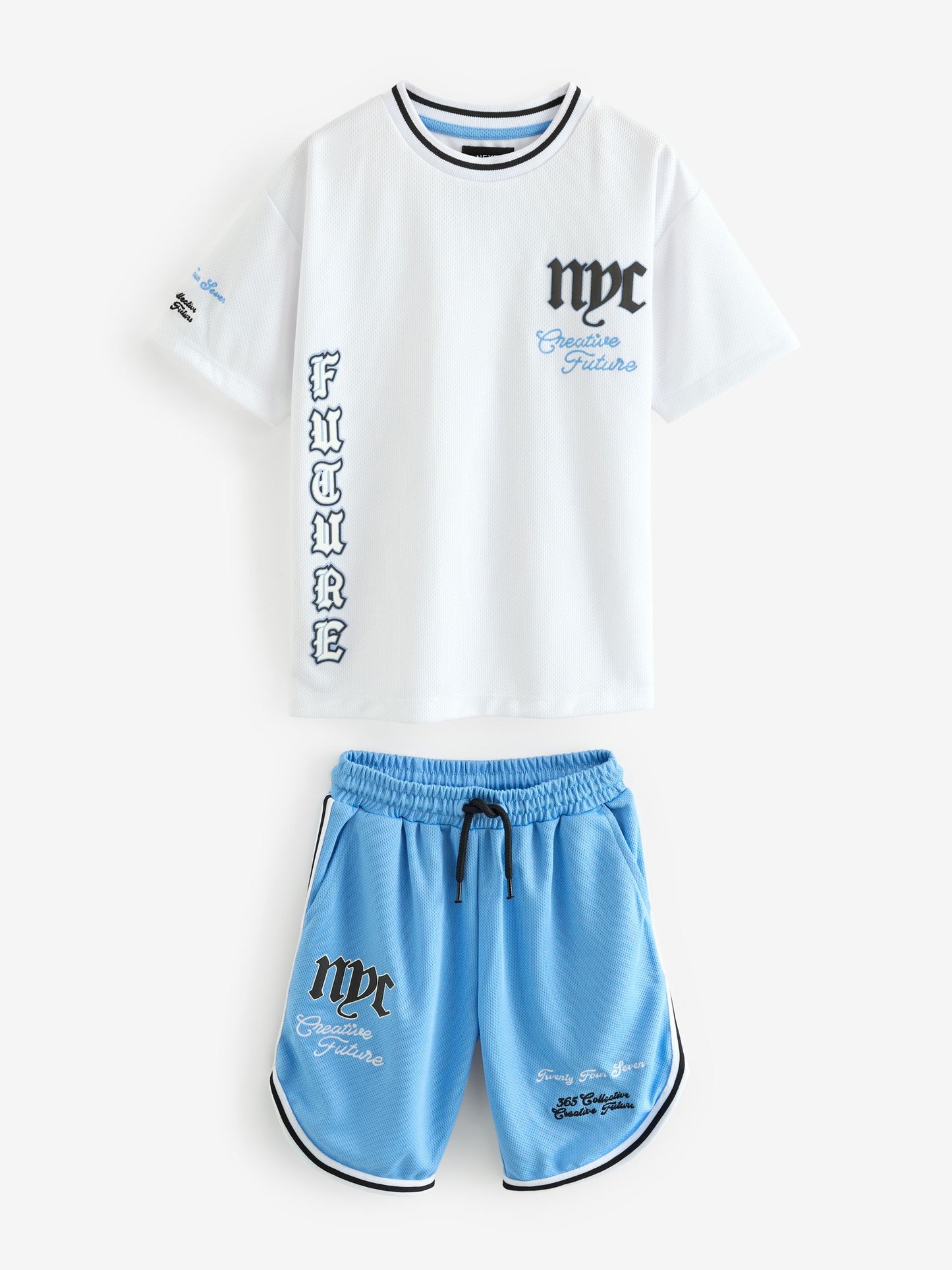 Dsiney Kidz - White/Blue NYC Mesh T-Shirt and Shorts Set (3-16yrs) image 1