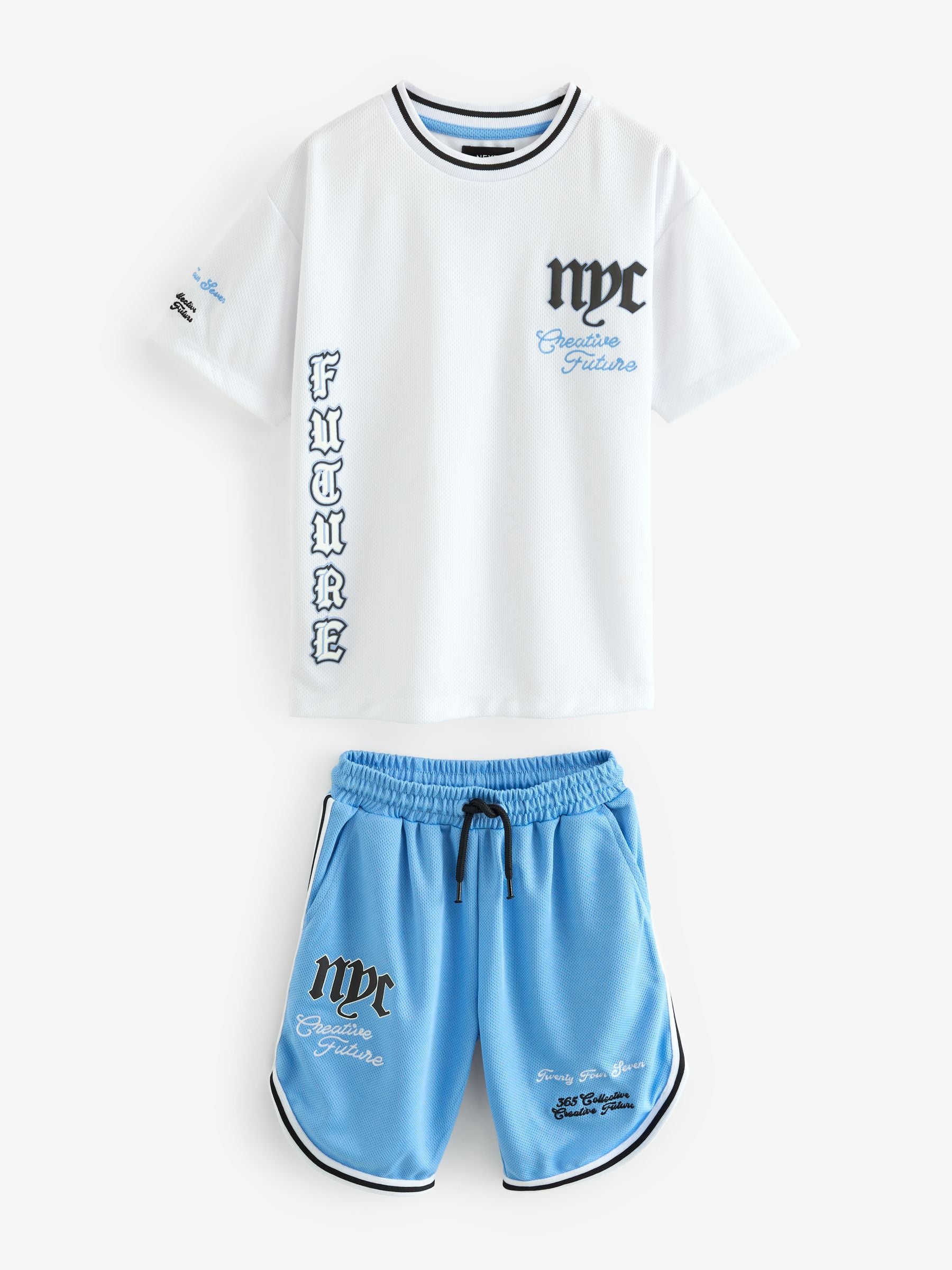 Dsiney Kidz - White/Blue NYC Mesh T-Shirt and Shorts Set (3-16yrs) image 1