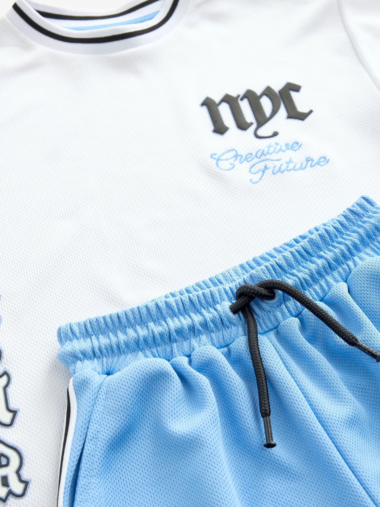 Dsiney Kidz - White/Blue NYC Mesh T-Shirt and Shorts Set (3-16yrs) image 3