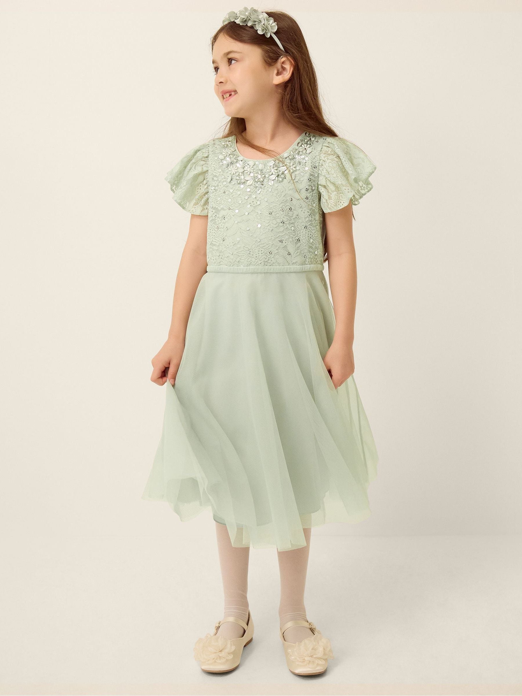 Dsiney Kidz - Monsoon Green Keisa Embellished Lace Party Dress image 1