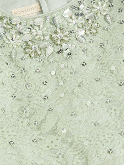 Dsiney Kidz - Monsoon Green Keisa Embellished Lace Party Dress image 4
