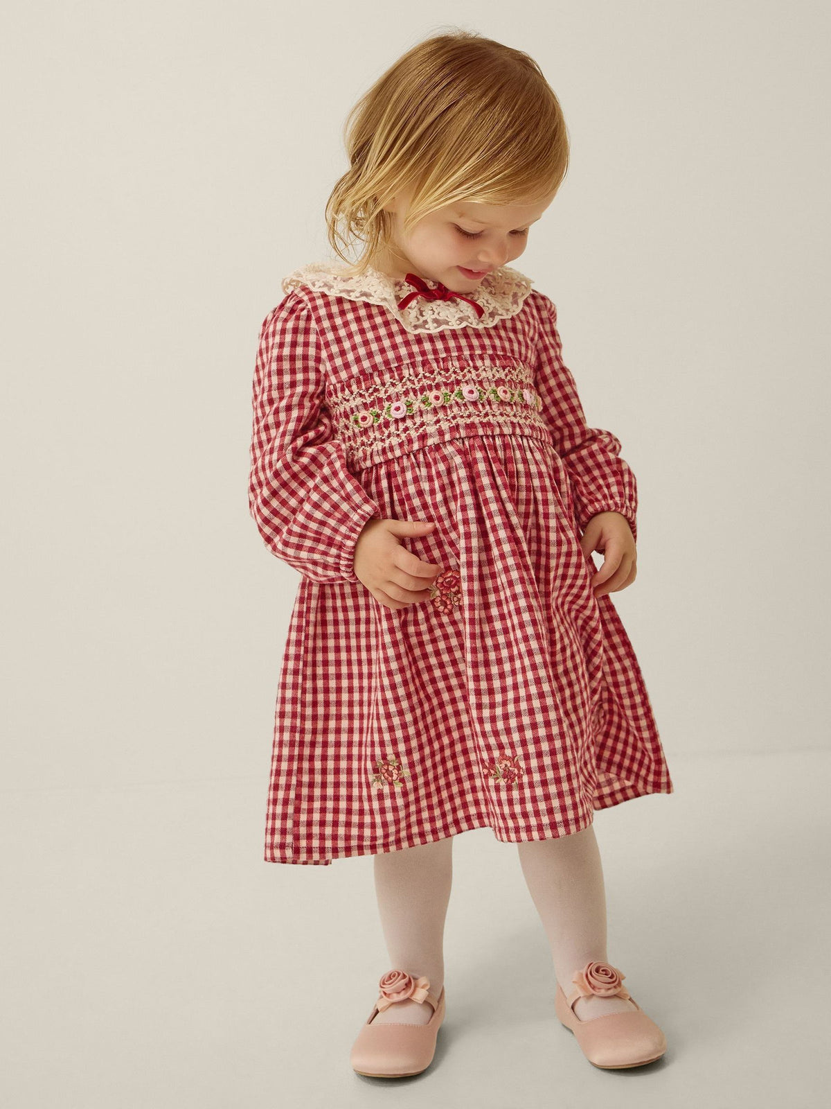 Monsoon Red Baby Embroidered Gingham Dress & Knickers Set - image 1