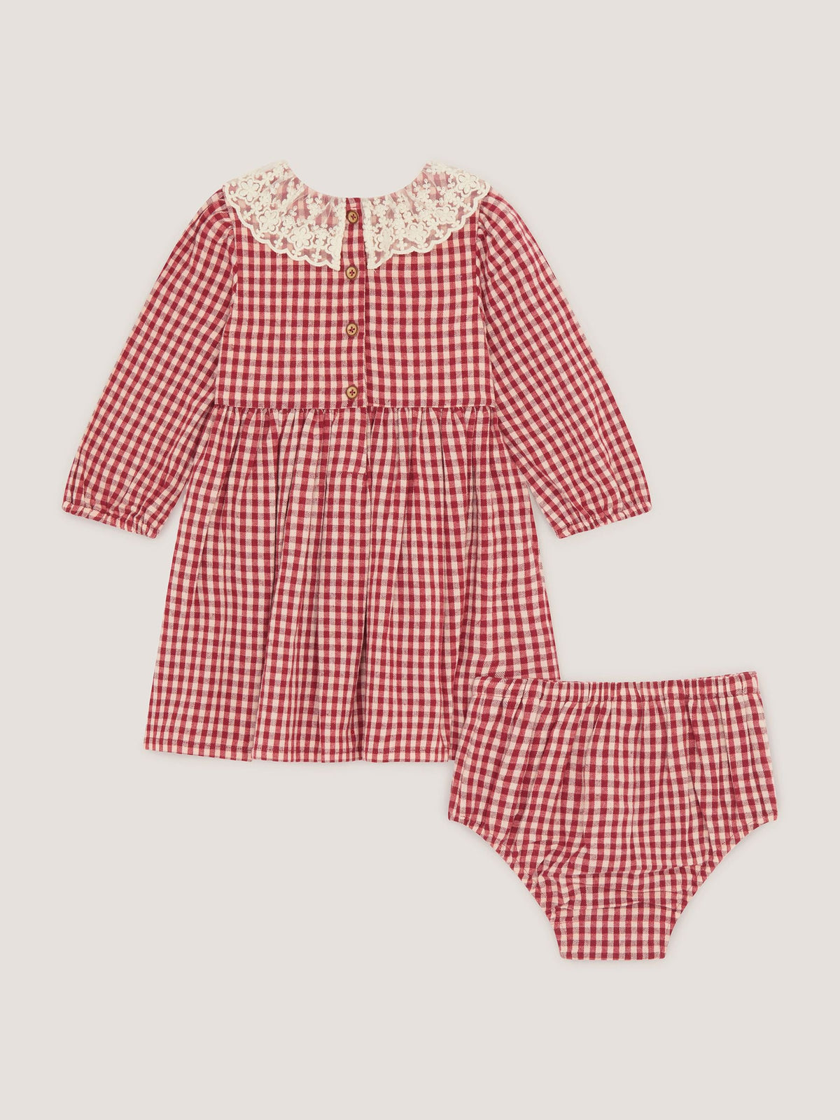 Monsoon Red Baby Embroidered Gingham Dress & Knickers Set - image 3