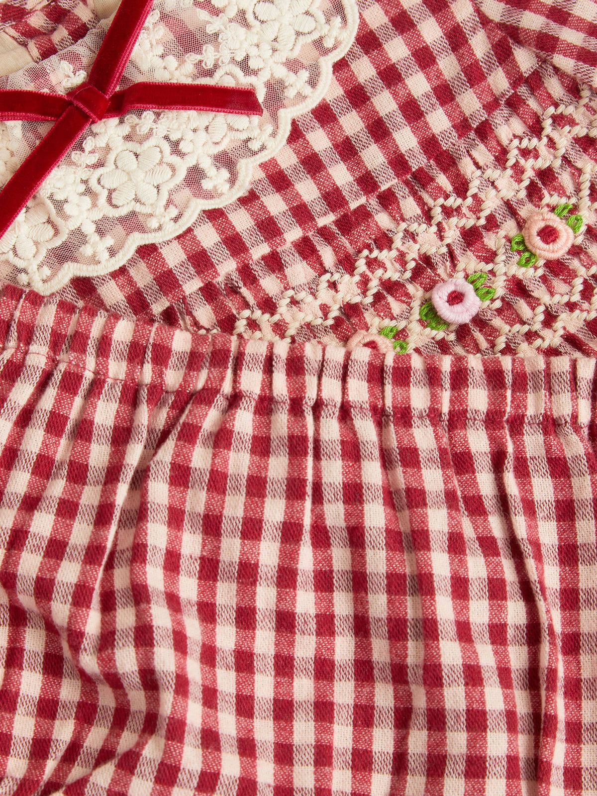 Monsoon Red Baby Embroidered Gingham Dress & Knickers Set - image 4
