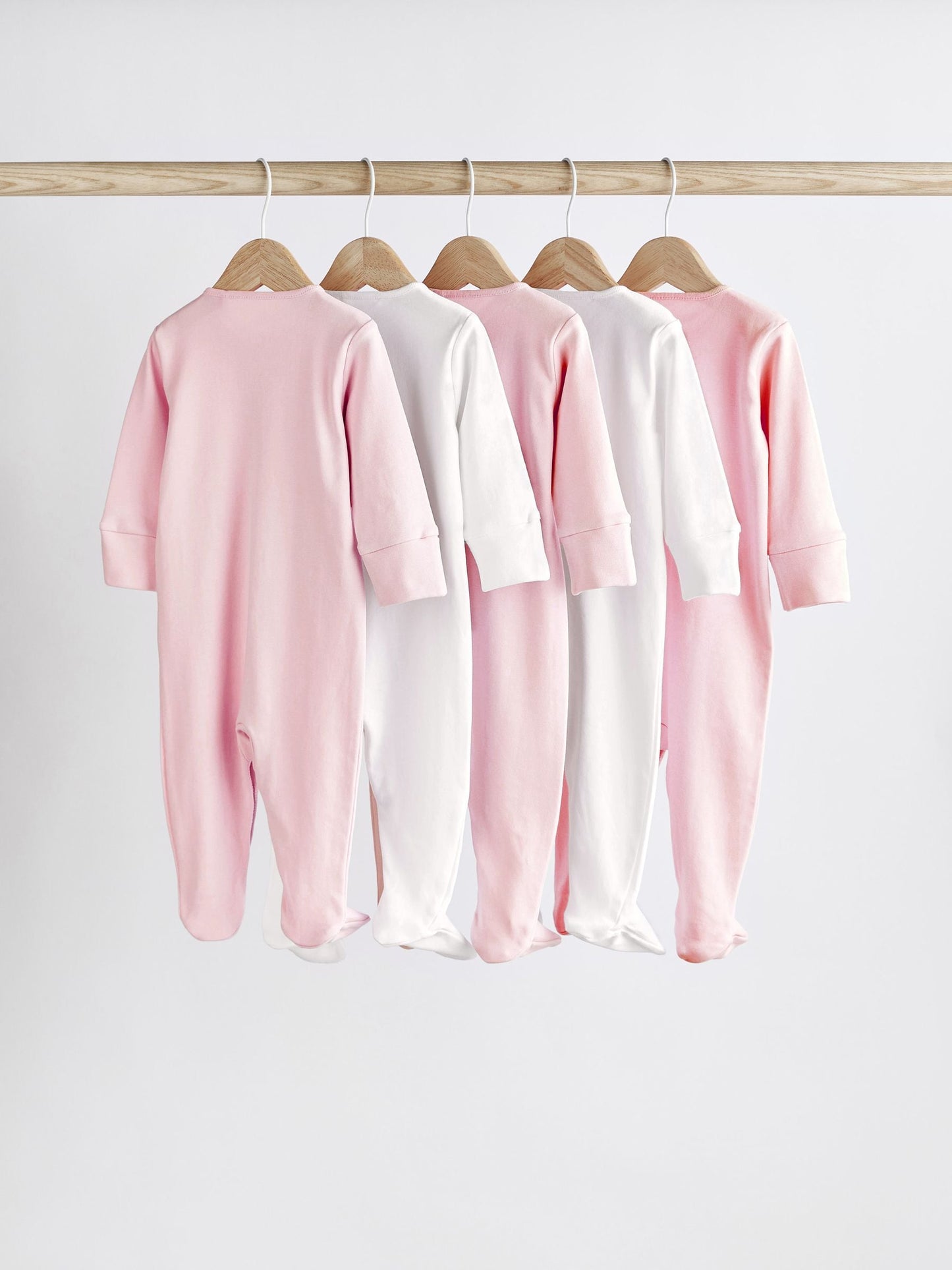 Pink/White 5 Pack Baby Sleepsuits (0-2yrs) image 3