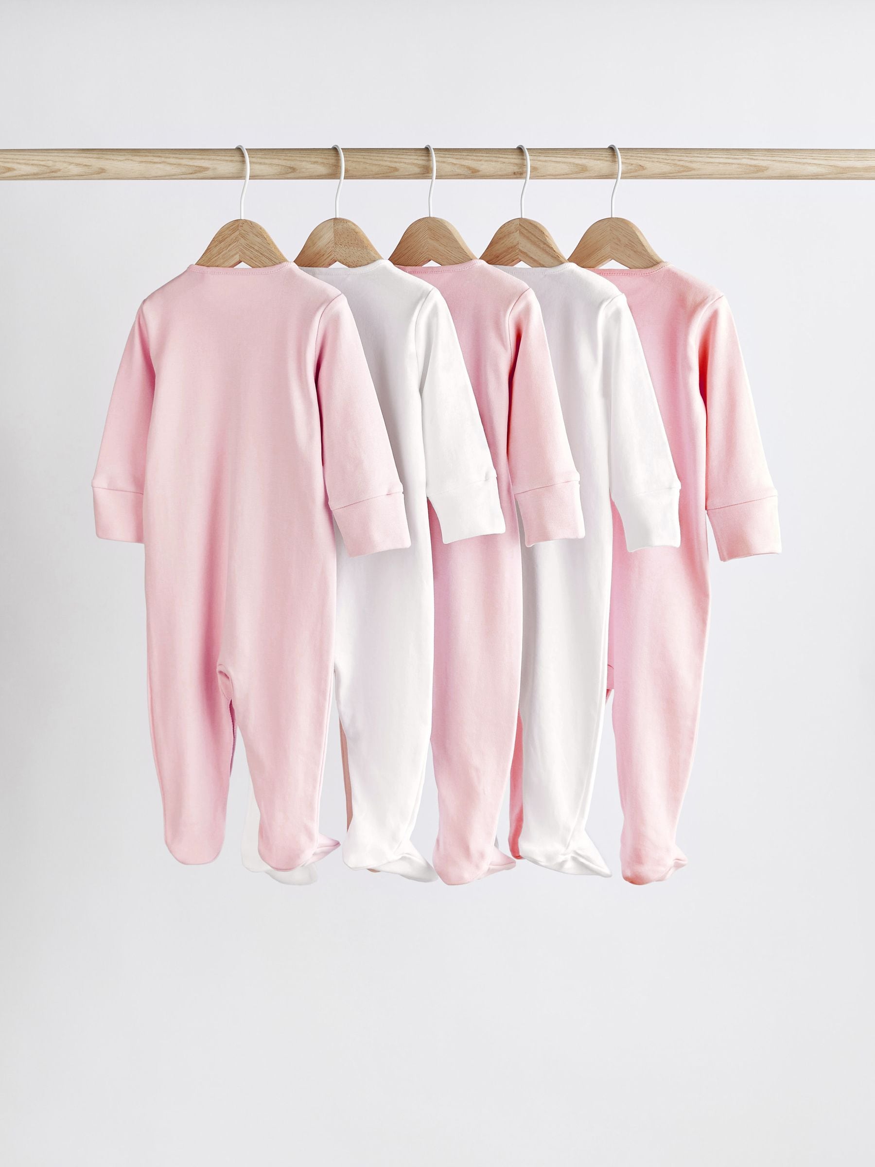 Pink/White 5 Pack Baby Sleepsuits (0-2yrs) image 3