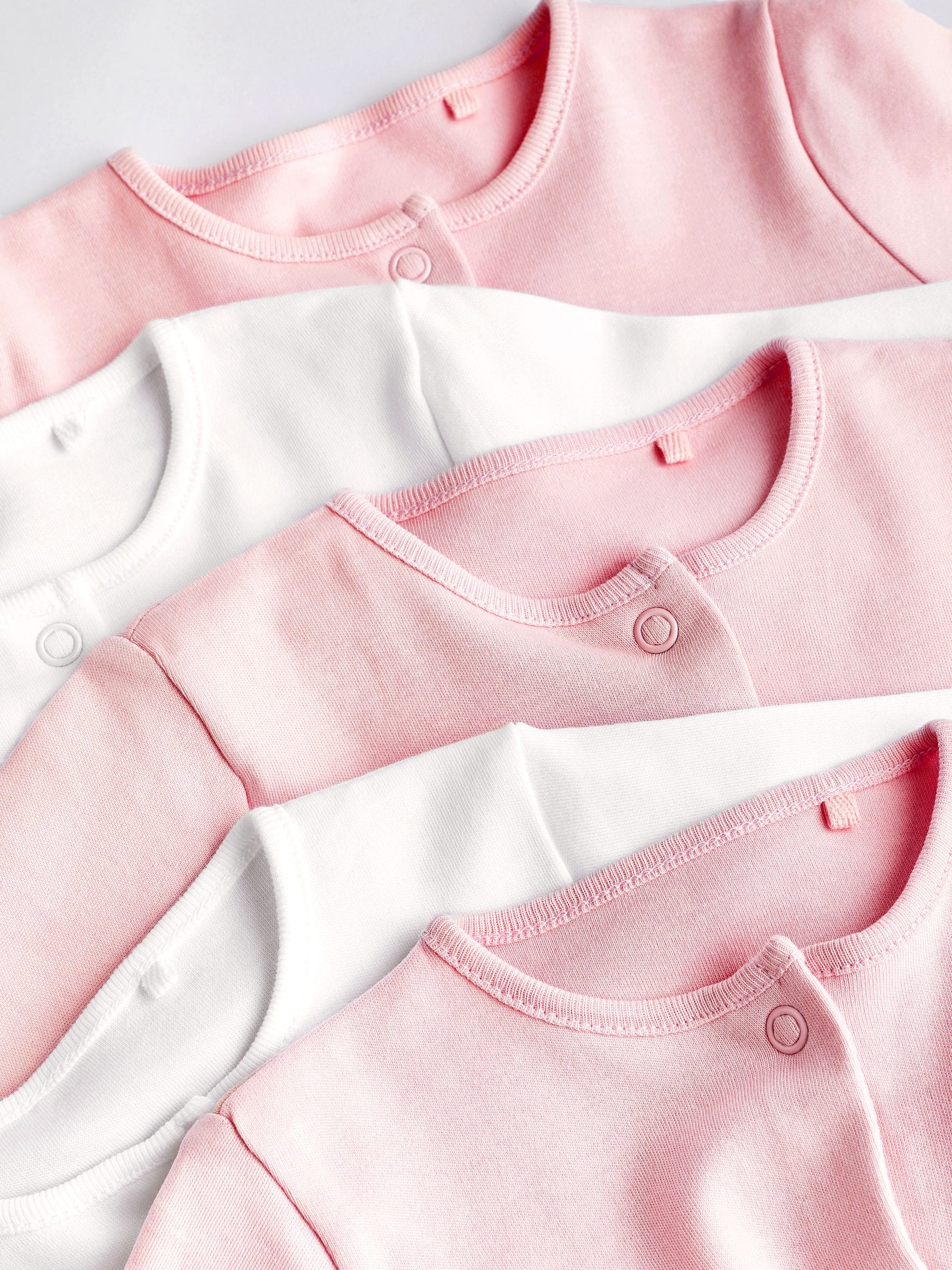 Pink/White 5 Pack Baby Sleepsuits (0-2yrs) image 5