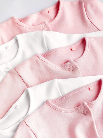 Pink/White 5 Pack Baby Sleepsuits (0-2yrs) image 5
