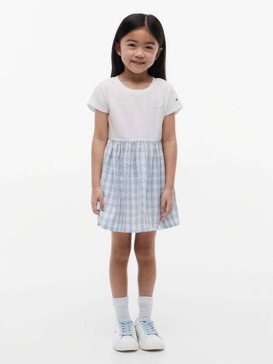 Tommy Hilfiger Blue Logo Embroidery Check Seersucker Dress image 1
