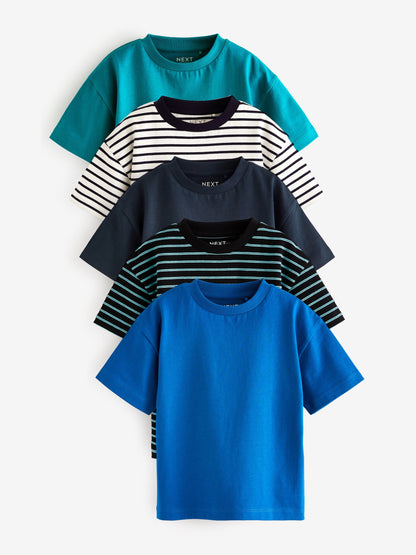 Blue Stripe Relaxed Fit Short Sleeve T-Shirts 5 Pack (3mths-7yrs) image 1