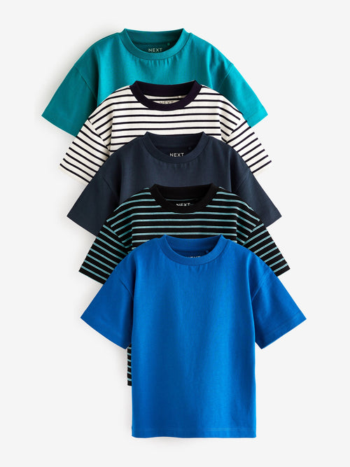 Blue Stripe Relaxed Fit Short Sleeve T-Shirts 5 Pack (3mths-7yrs) image 1