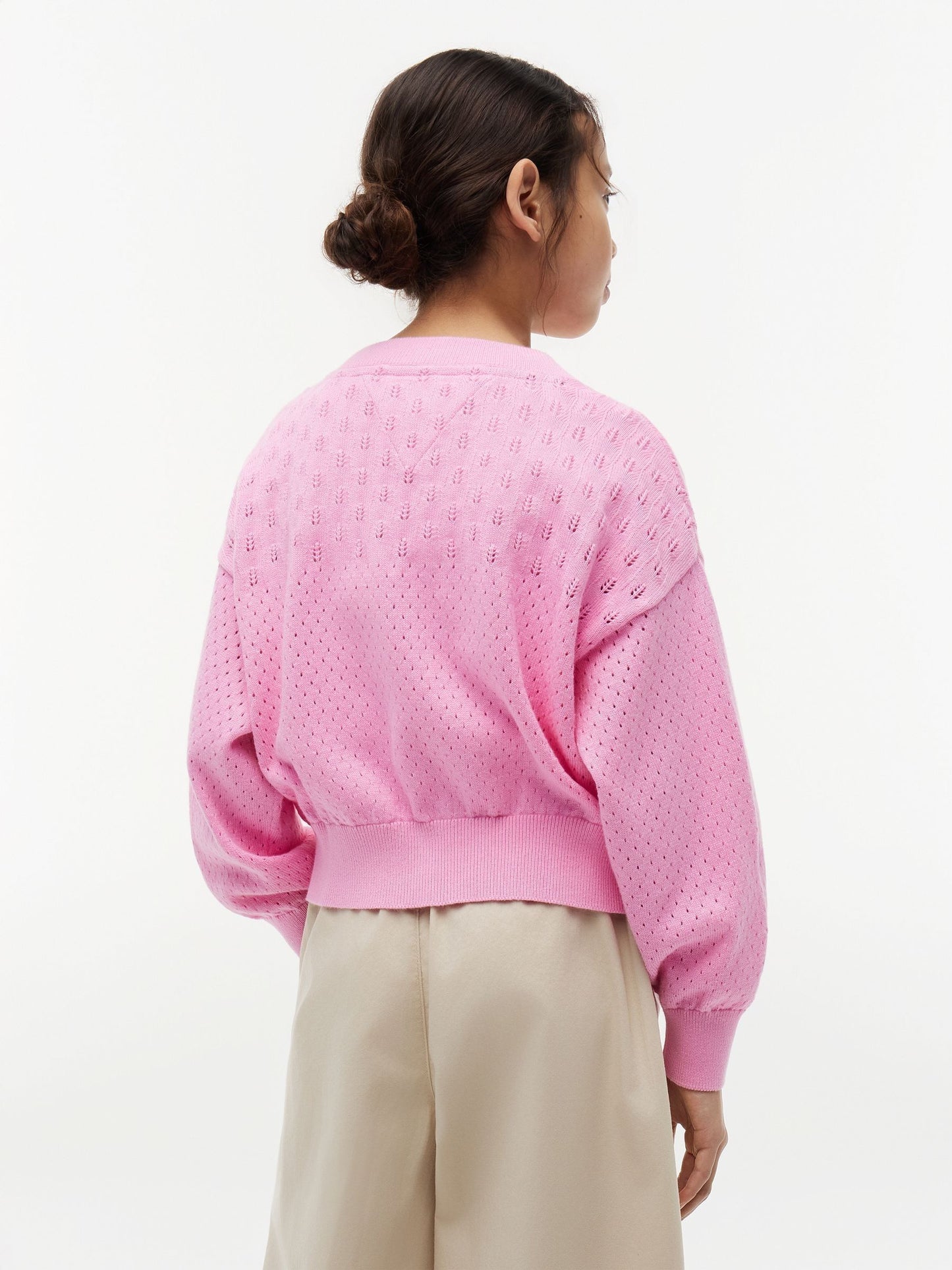 Dsiney Kidz - Tommy Hilfiger Pink Pointelle Relaxed Crew Neck Cardigan image 2