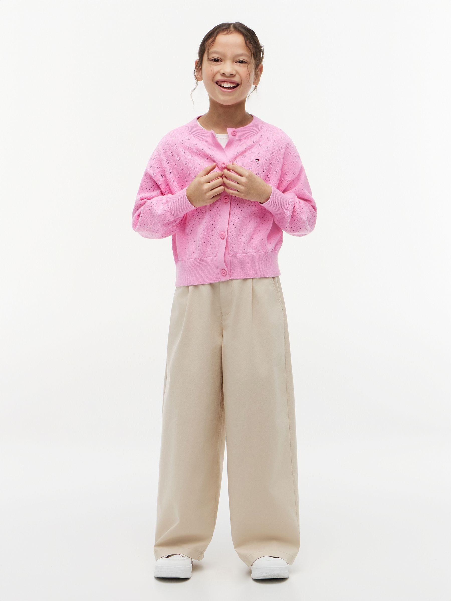 Dsiney Kidz - Tommy Hilfiger Pink Pointelle Relaxed Crew Neck Cardigan image 3