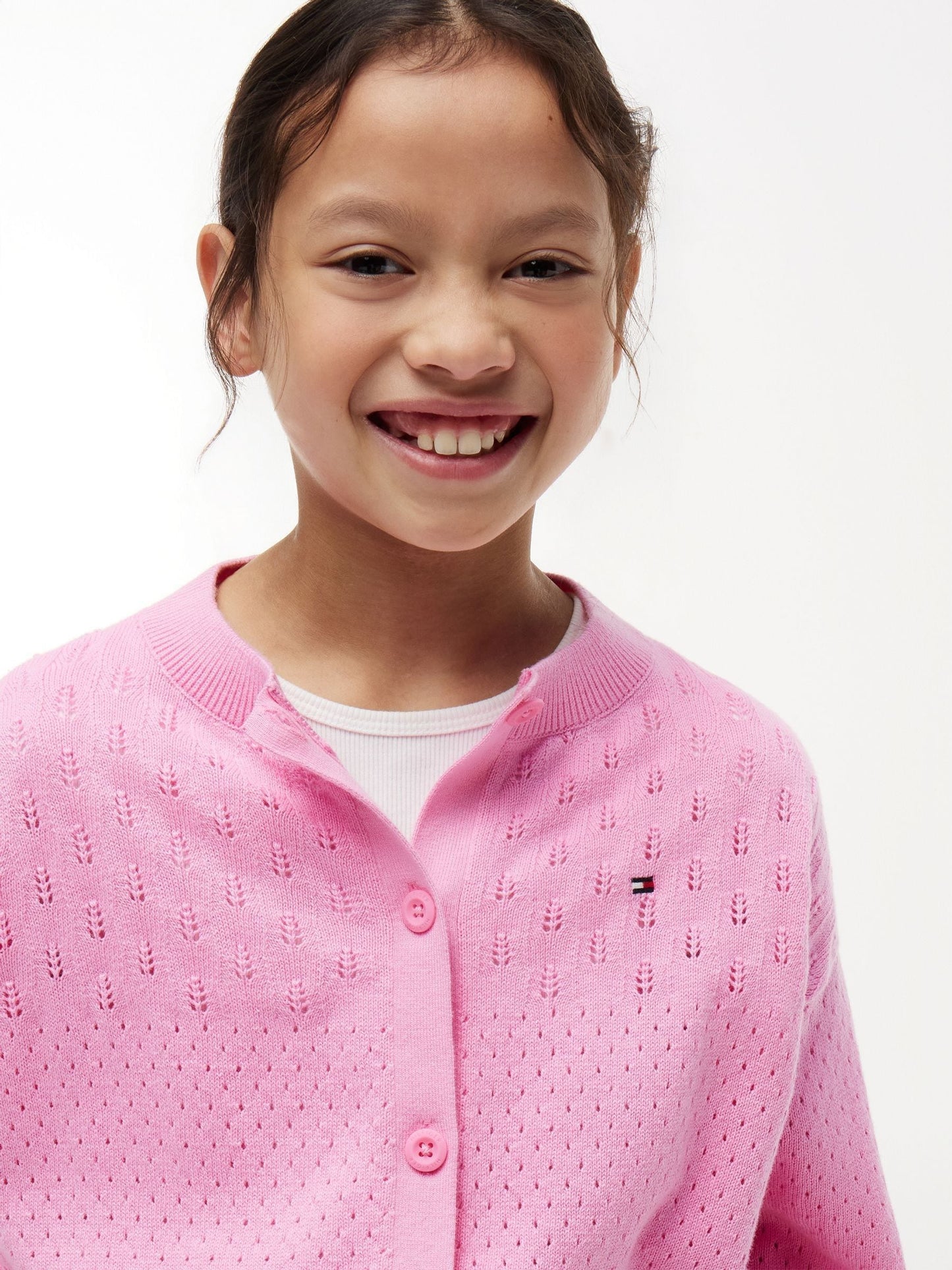 Dsiney Kidz - Tommy Hilfiger Pink Pointelle Relaxed Crew Neck Cardigan image 4