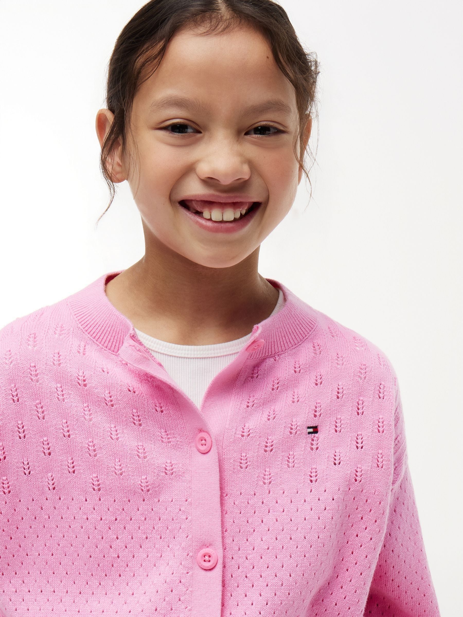 Dsiney Kidz - Tommy Hilfiger Pink Pointelle Relaxed Crew Neck Cardigan image 4