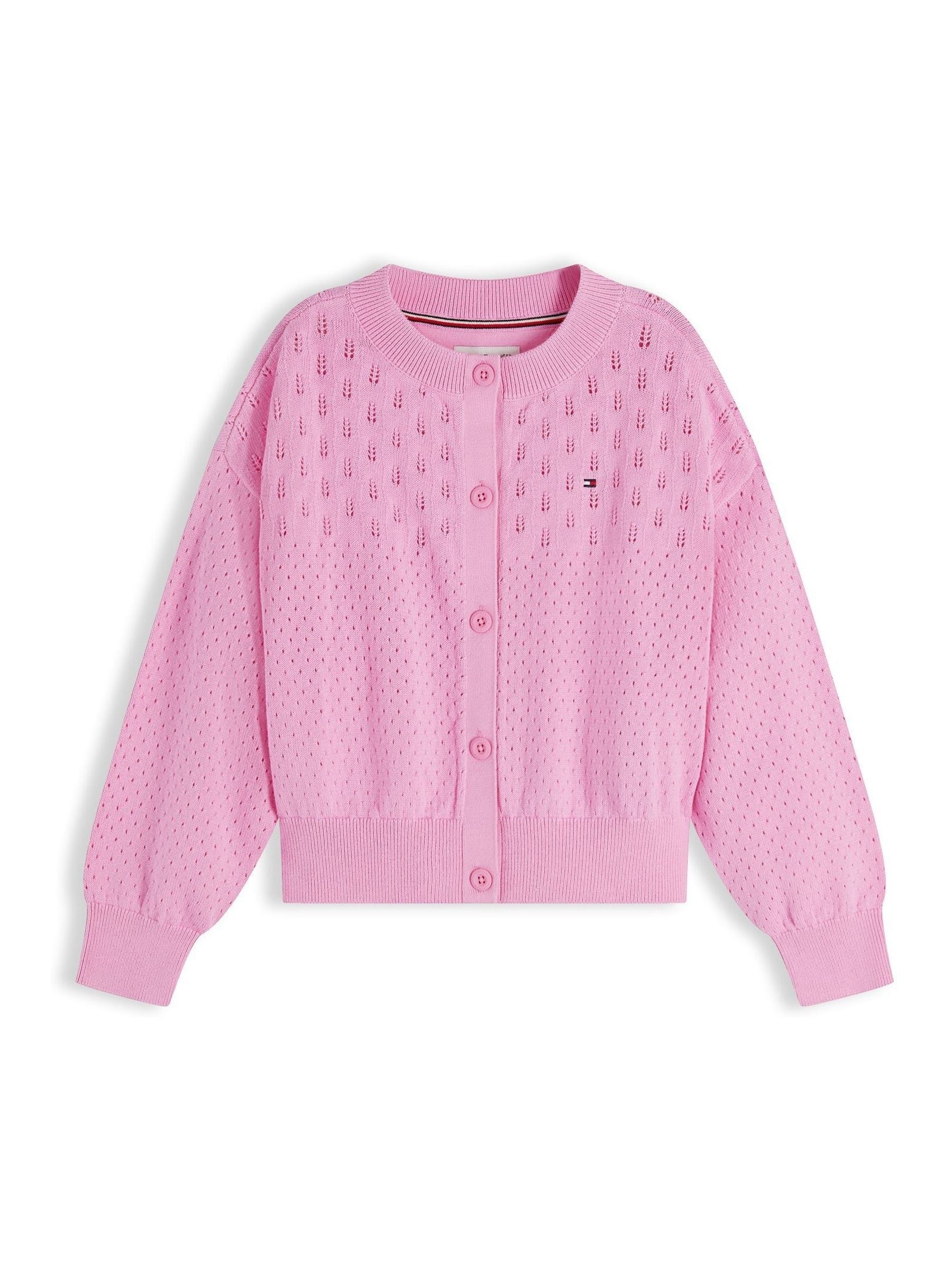 Dsiney Kidz - Tommy Hilfiger Pink Pointelle Relaxed Crew Neck Cardigan image 5