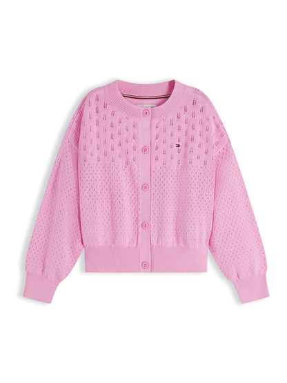 Dsiney Kidz - Tommy Hilfiger Pink Pointelle Relaxed Crew Neck Cardigan image 5