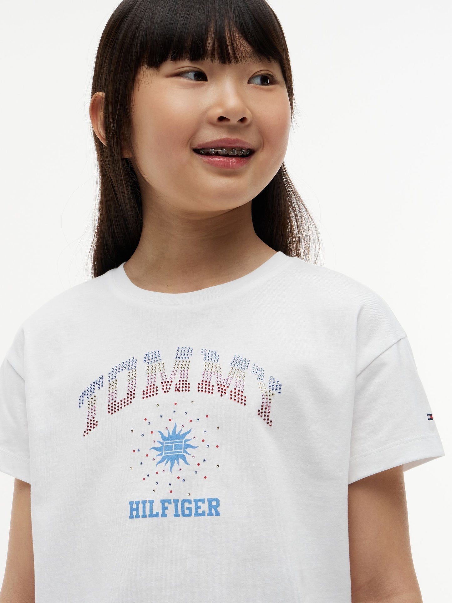Tommy Hilfiger White Rhinestone Logo Relaxed T-Shirt image 4