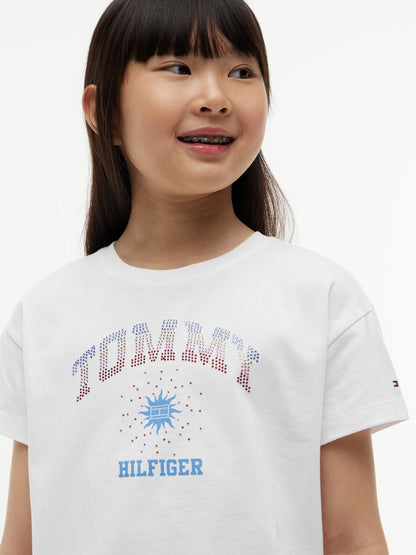 Tommy Hilfiger White Rhinestone Logo Relaxed T-Shirt image 4