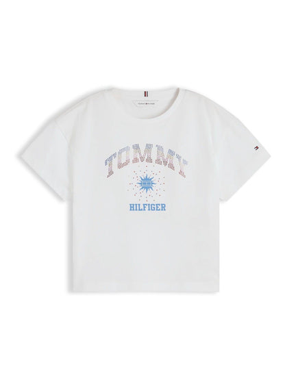 Tommy Hilfiger White Rhinestone Logo Relaxed T-Shirt image 5