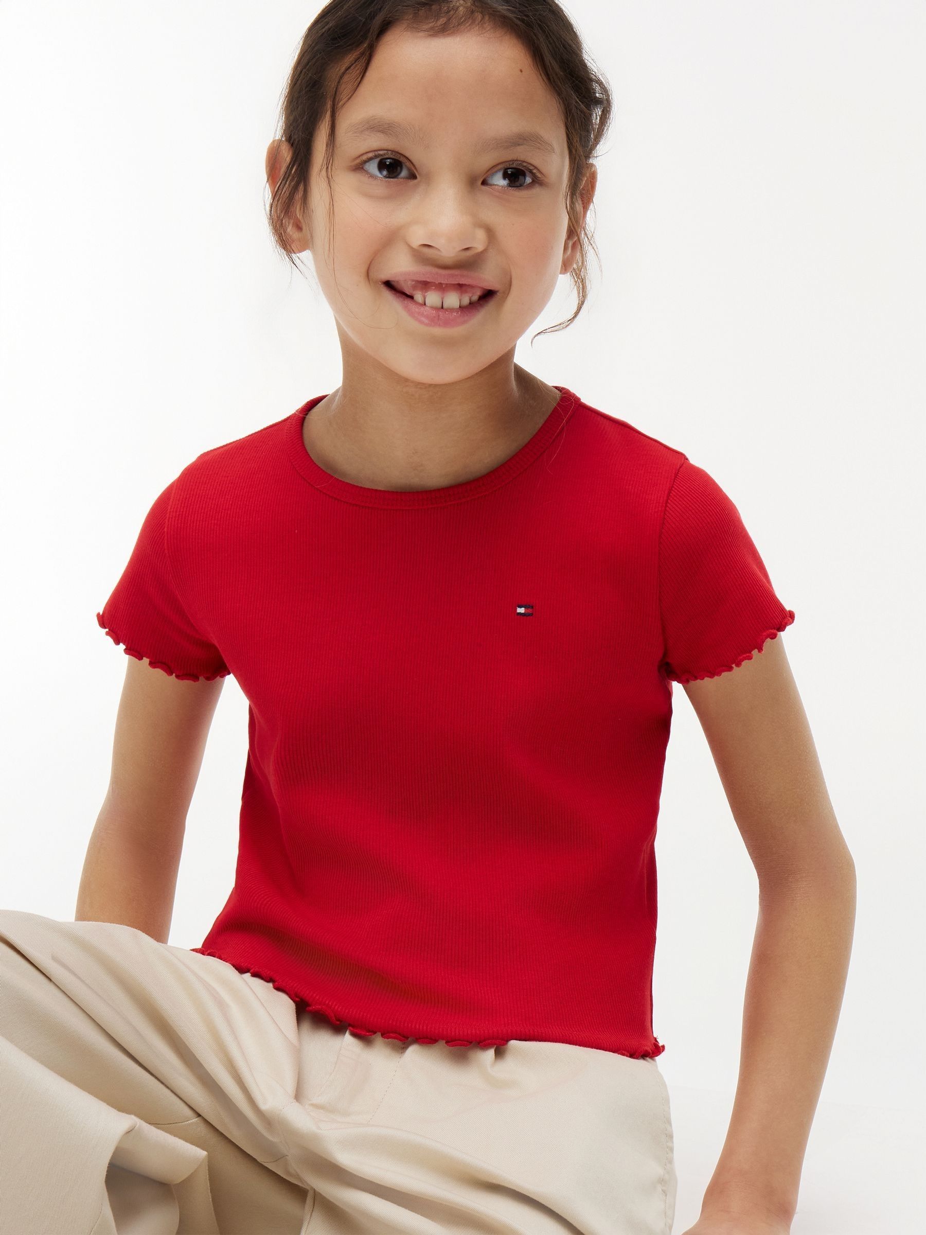 Dsiney Kidz - Tommy Hilfiger Red Essential Ruffle Extra Slim Ribbed Top image 1