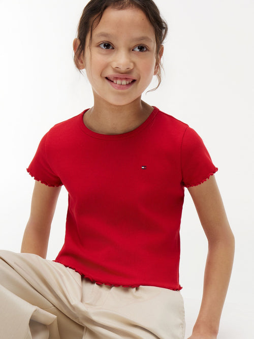 Dsiney Kidz - Tommy Hilfiger Red Essential Ruffle Extra Slim Ribbed Top image 1