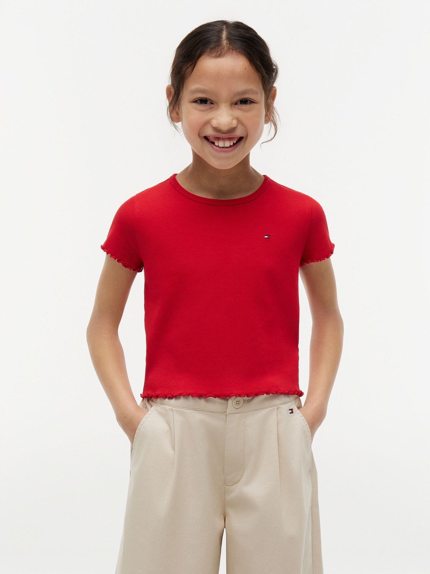 Dsiney Kidz - Tommy Hilfiger Red Essential Ruffle Extra Slim Ribbed Top image 2