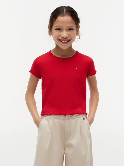 Dsiney Kidz - Tommy Hilfiger Red Essential Ruffle Extra Slim Ribbed Top image 2