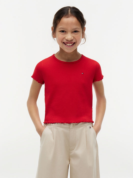 Dsiney Kidz - Tommy Hilfiger Red Essential Ruffle Extra Slim Ribbed Top image 2