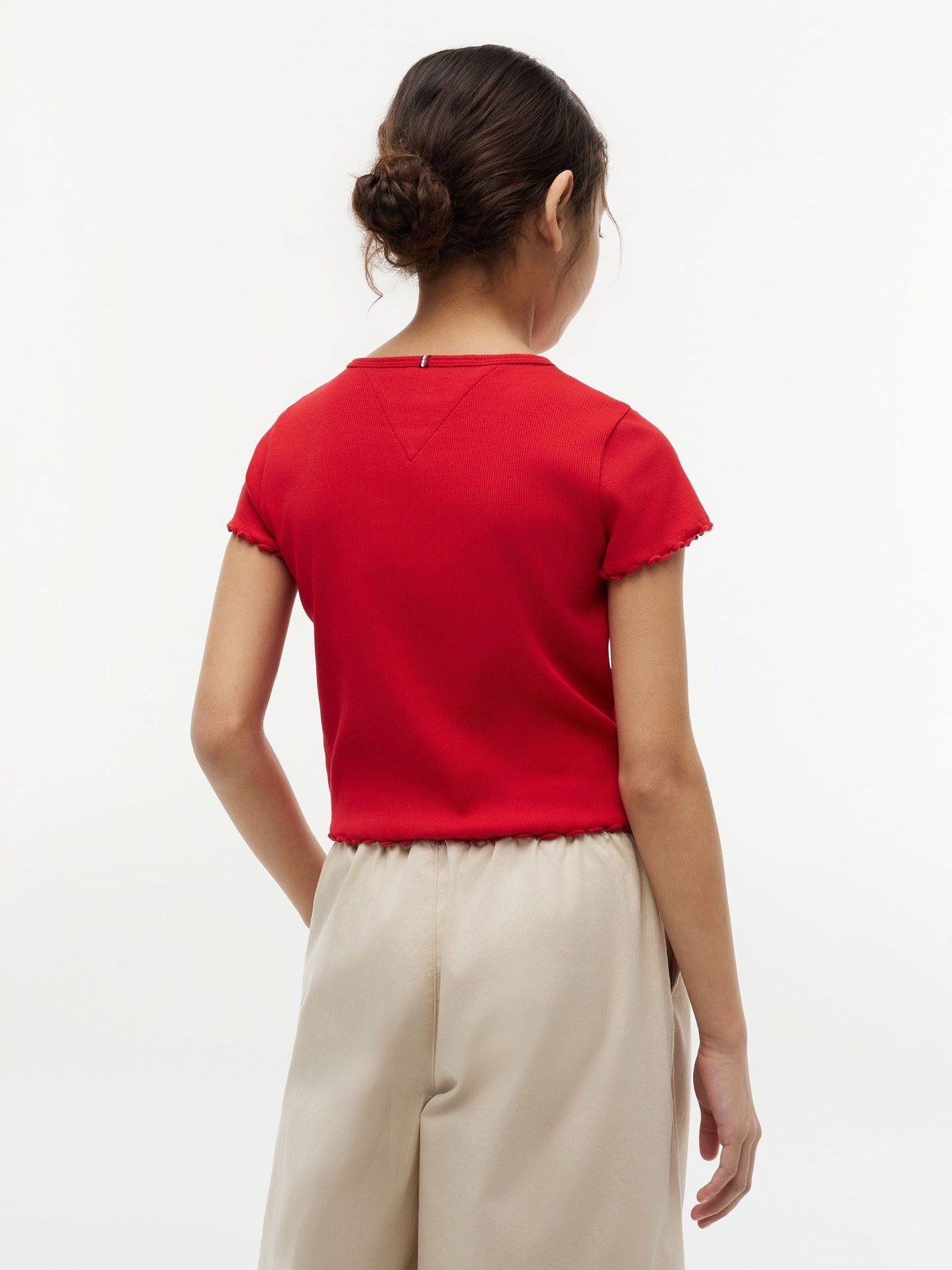 Dsiney Kidz - Tommy Hilfiger Red Essential Ruffle Extra Slim Ribbed Top image 3