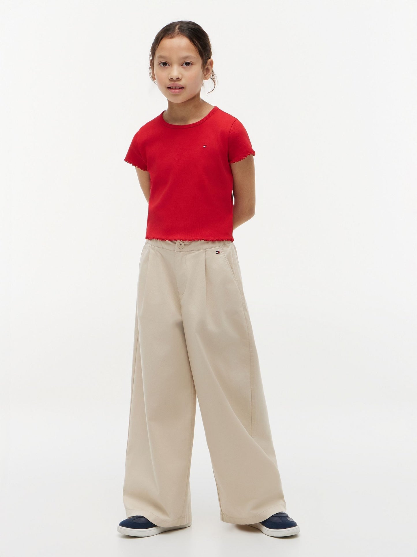 Dsiney Kidz - Tommy Hilfiger Red Essential Ruffle Extra Slim Ribbed Top image 4