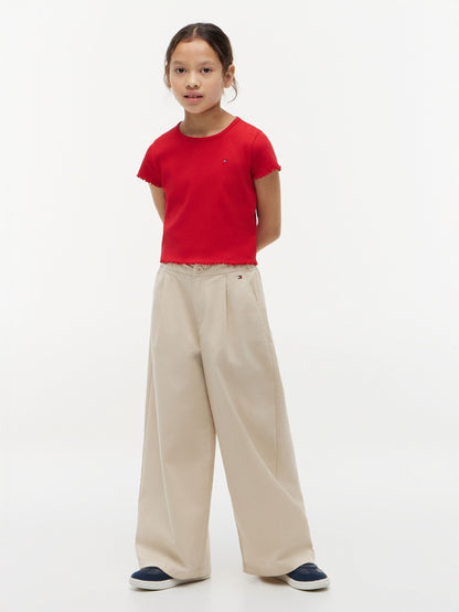 Dsiney Kidz - Tommy Hilfiger Red Essential Ruffle Extra Slim Ribbed Top image 4
