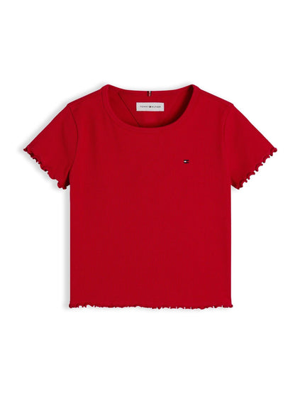 Dsiney Kidz - Tommy Hilfiger Red Essential Ruffle Extra Slim Ribbed Top image 5
