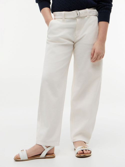 Tommy Hilfiger White Essential Barrel Leg Belted Twill Trousers image 1