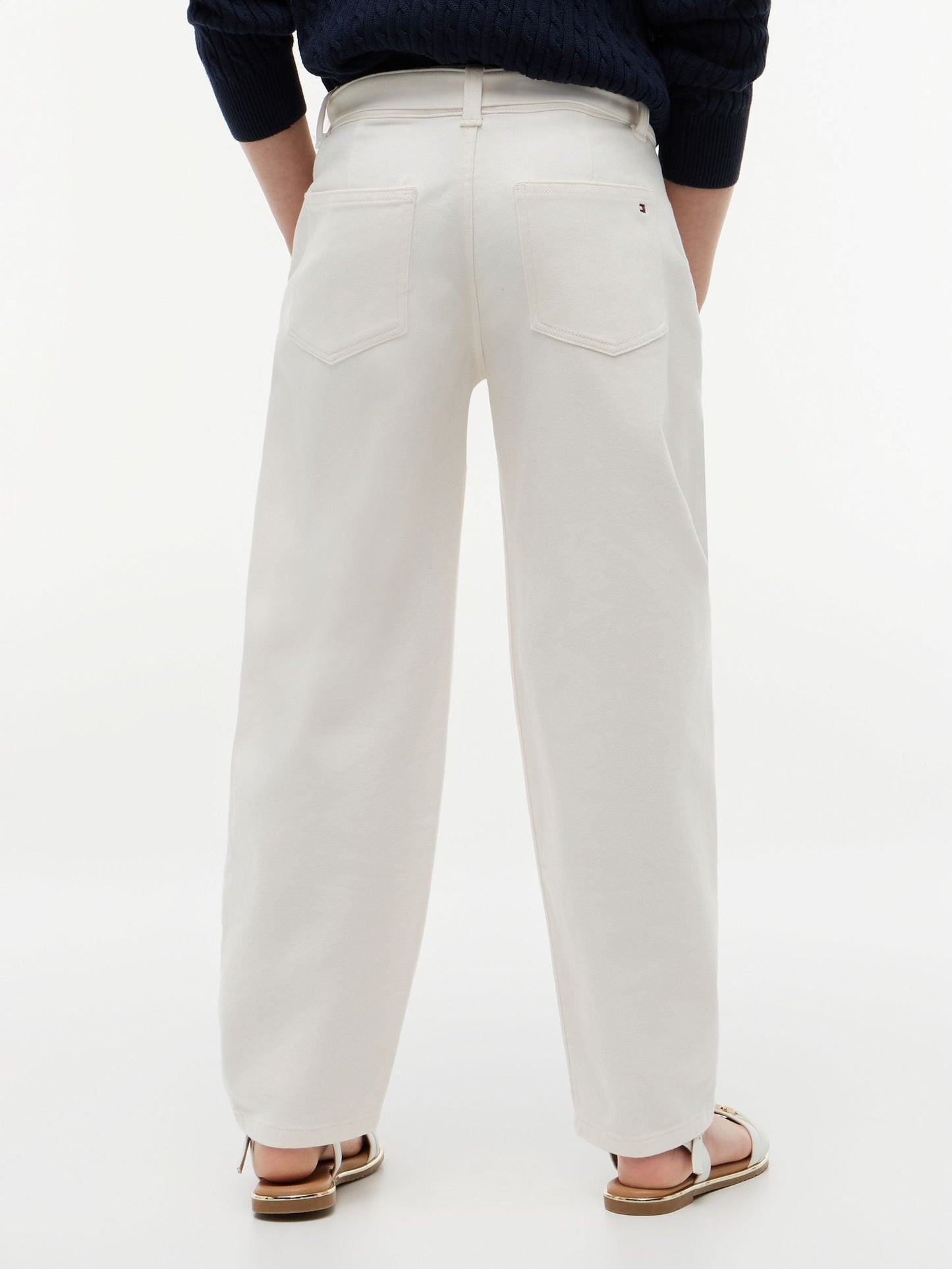 Tommy Hilfiger White Essential Barrel Leg Belted Twill Trousers image 2