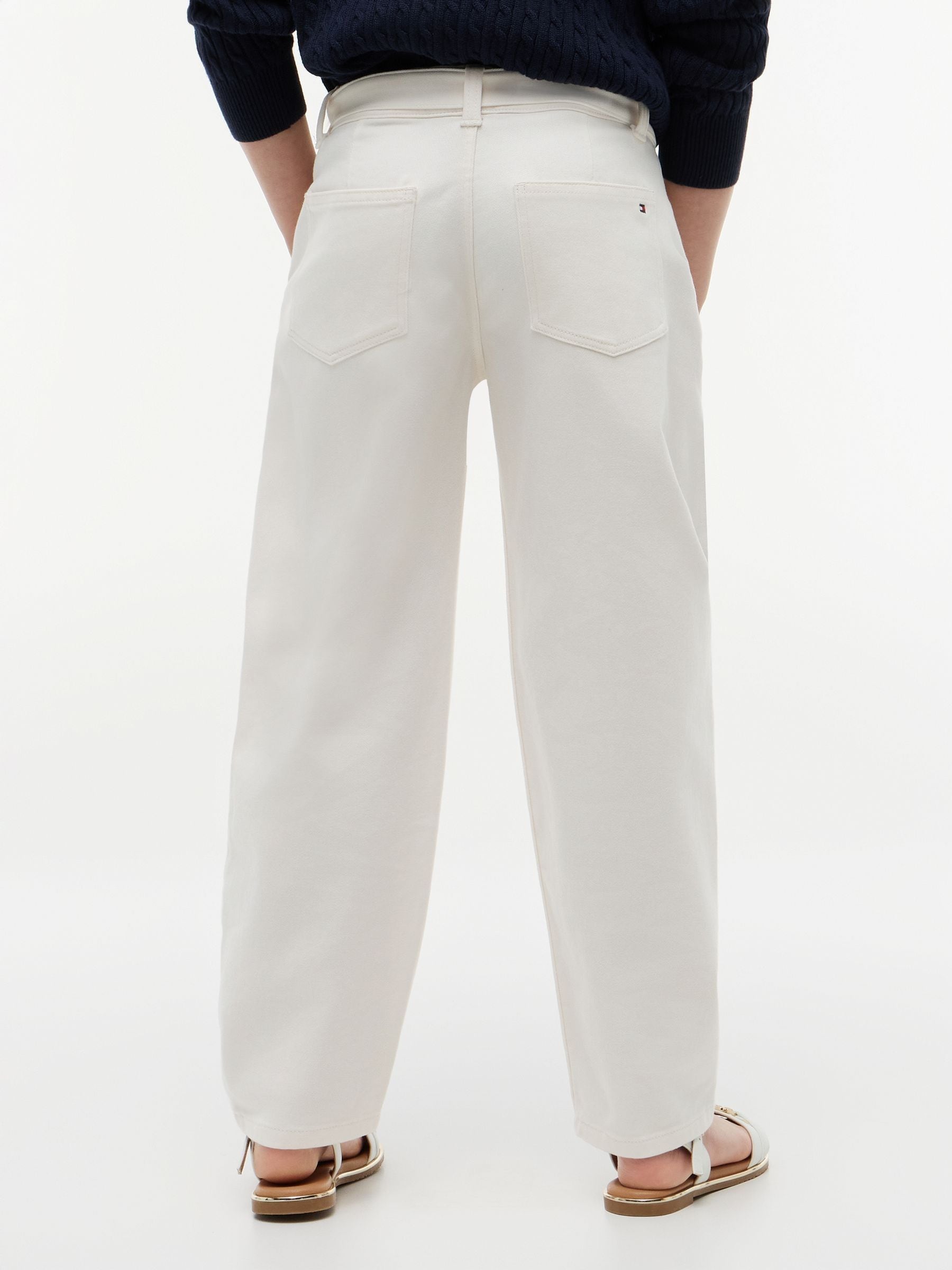 Tommy Hilfiger White Essential Barrel Leg Belted Twill Trousers image 2