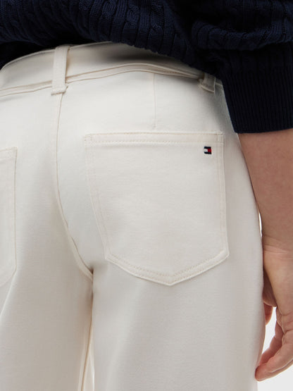 Tommy Hilfiger White Essential Barrel Leg Belted Twill Trousers image 4