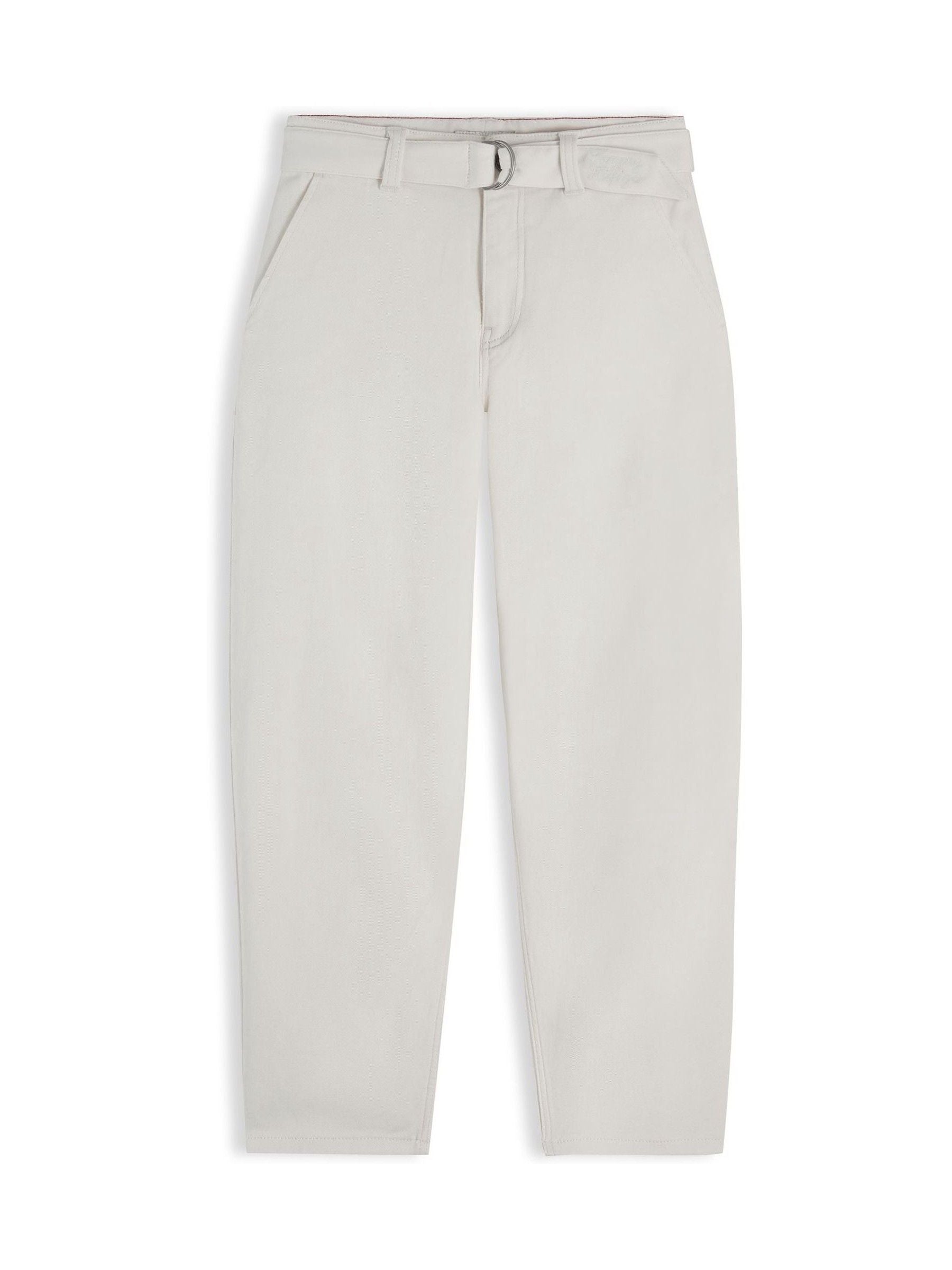Tommy Hilfiger White Essential Barrel Leg Belted Twill Trousers image 5