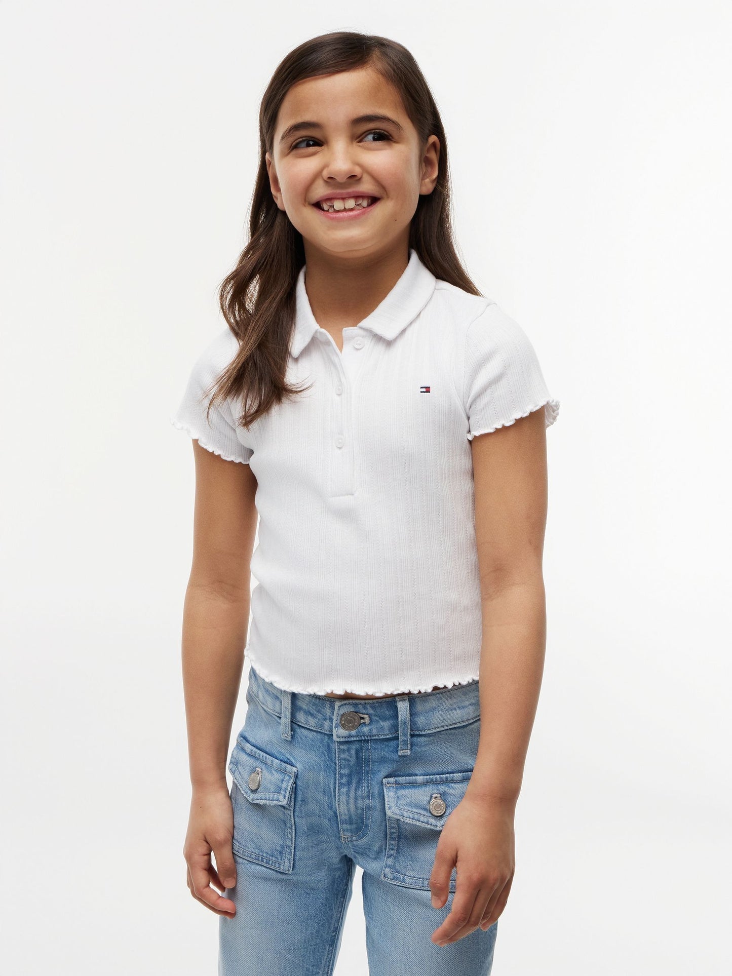 Dsiney Kidz - Tommy Hilfiger White Ribbed Pointelle Polo Collar Top image 1