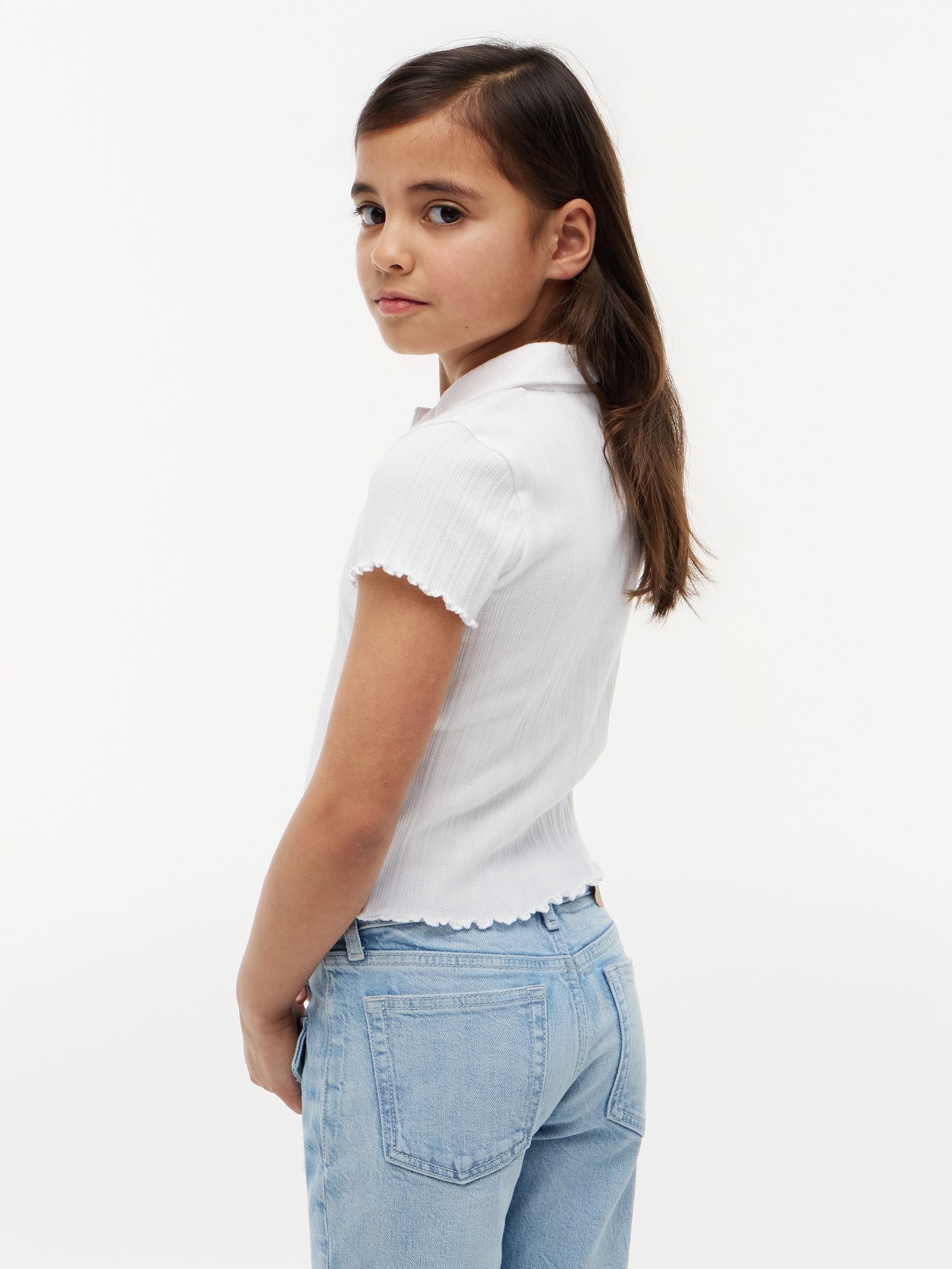 Dsiney Kidz - Tommy Hilfiger White Ribbed Pointelle Polo Collar Top image 2