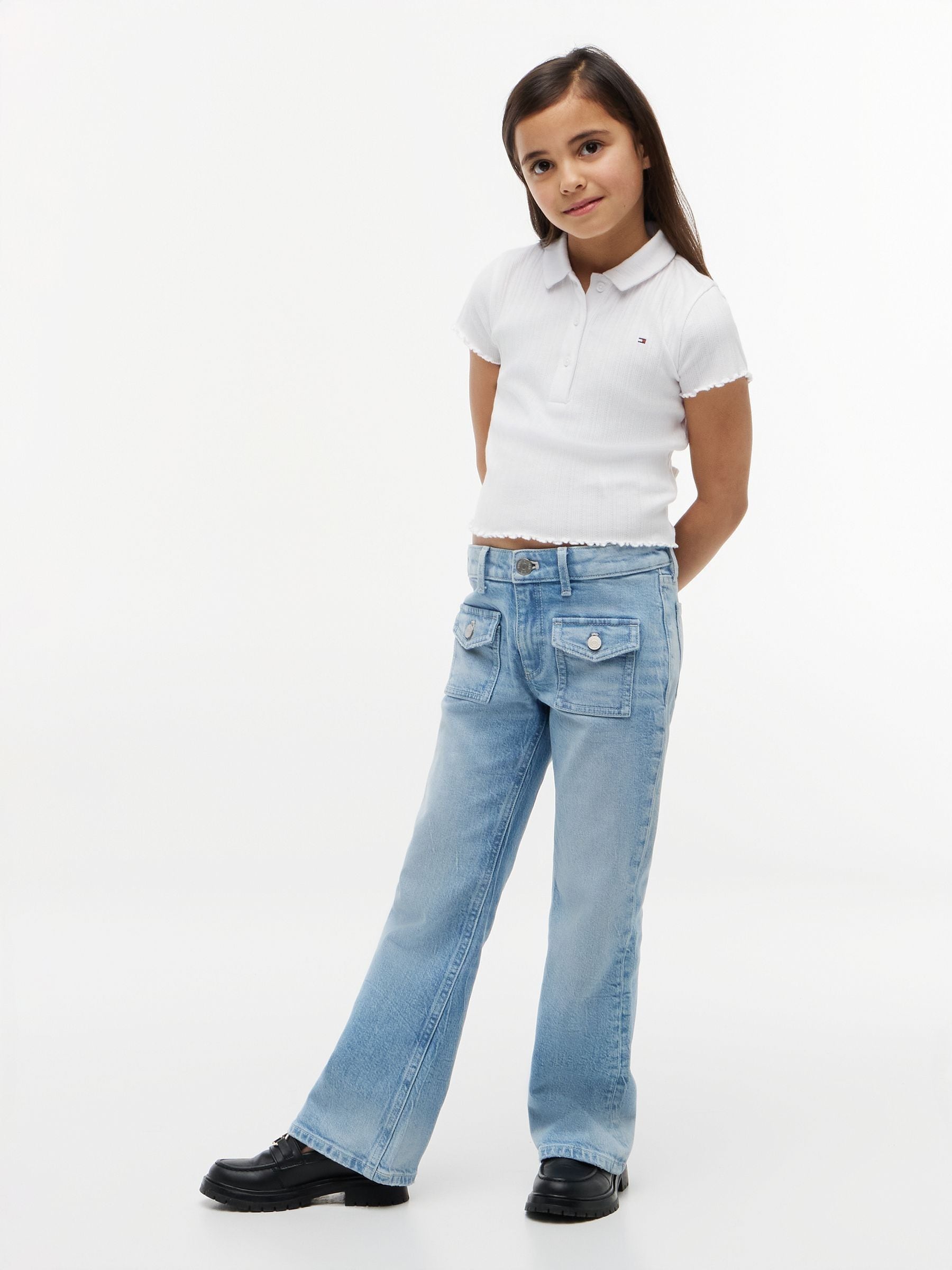 Dsiney Kidz - Tommy Hilfiger White Ribbed Pointelle Polo Collar Top image 3