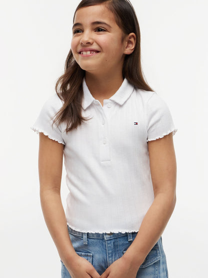 Dsiney Kidz - Tommy Hilfiger White Ribbed Pointelle Polo Collar Top image 4