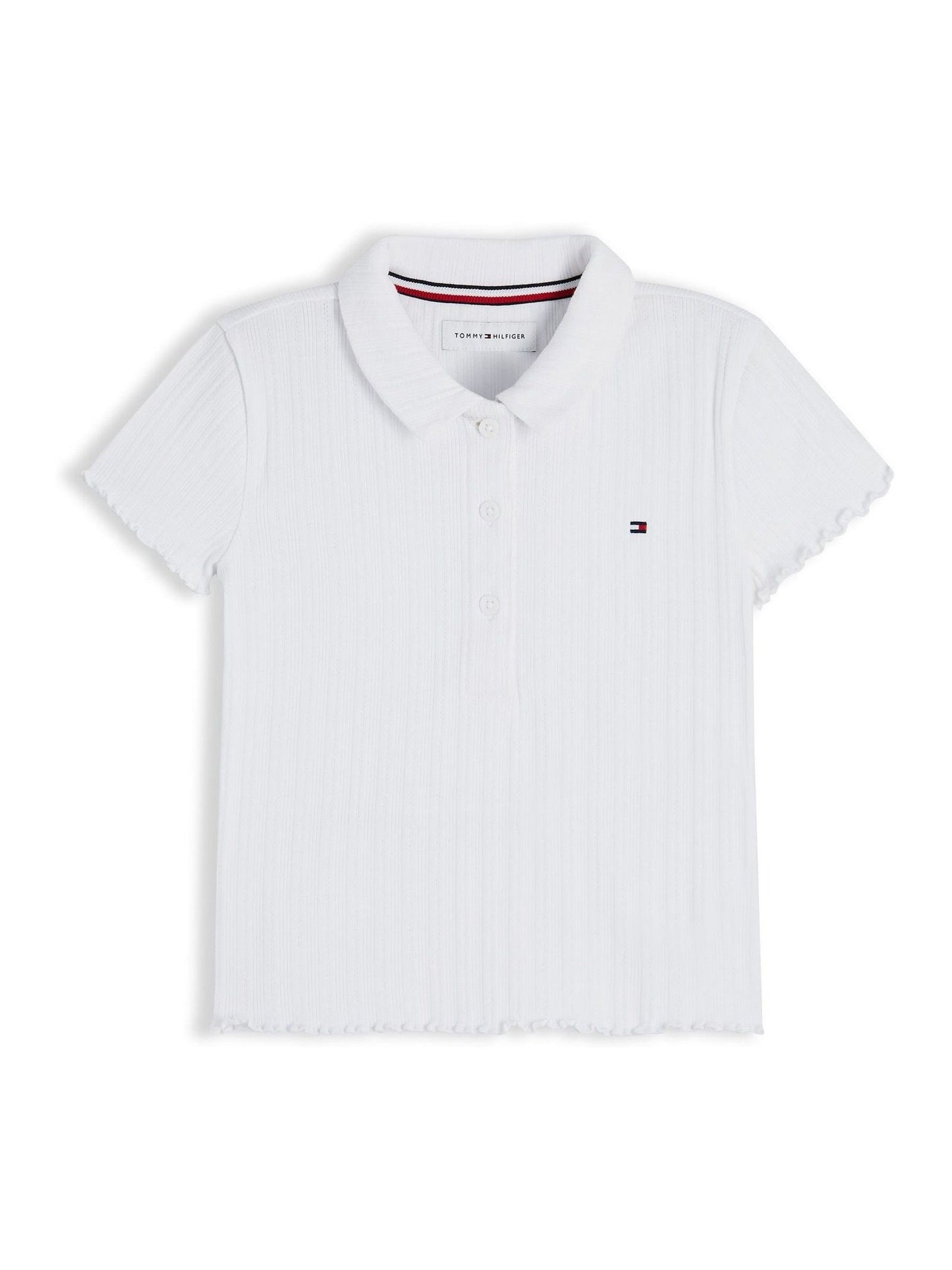 Dsiney Kidz - Tommy Hilfiger White Ribbed Pointelle Polo Collar Top image 5