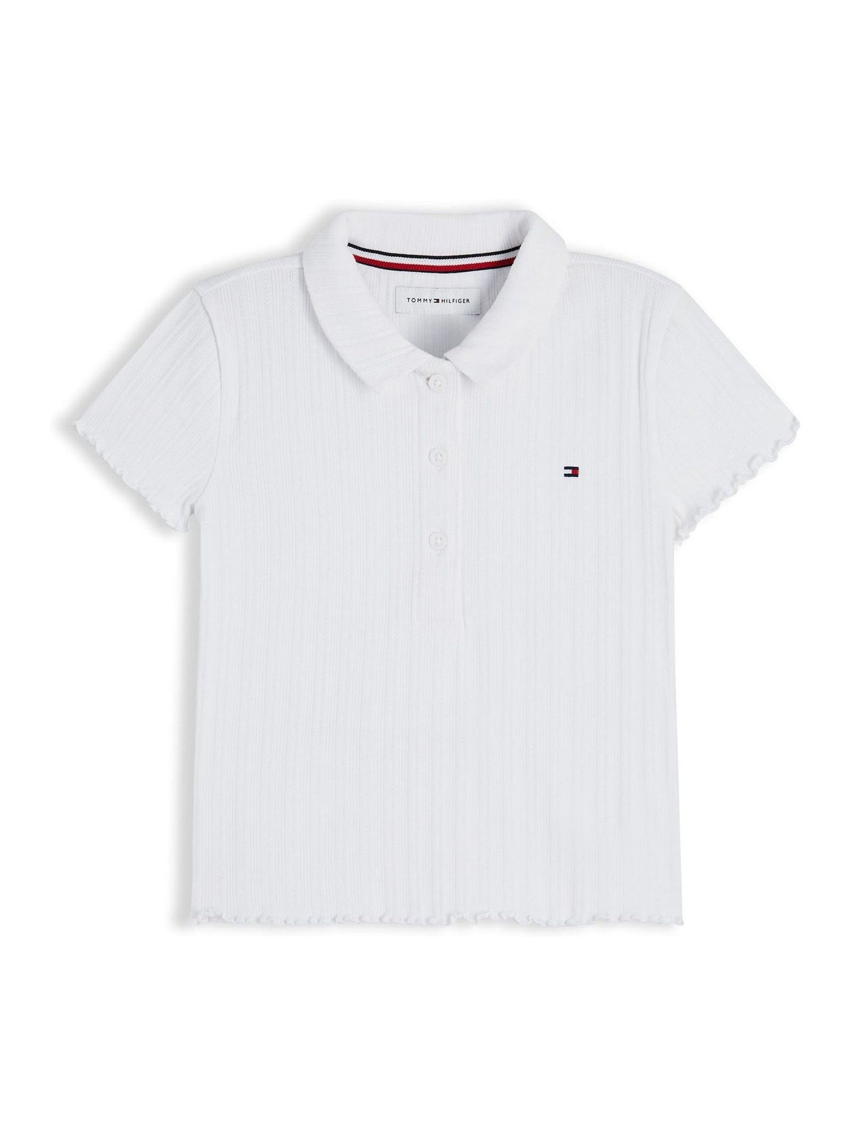 Dsiney Kidz - Tommy Hilfiger White Ribbed Pointelle Polo Collar Top image 5