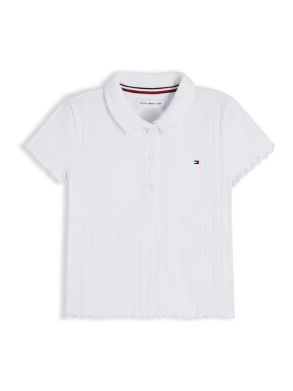 Dsiney Kidz - Tommy Hilfiger White Ribbed Pointelle Polo Collar Top image 5