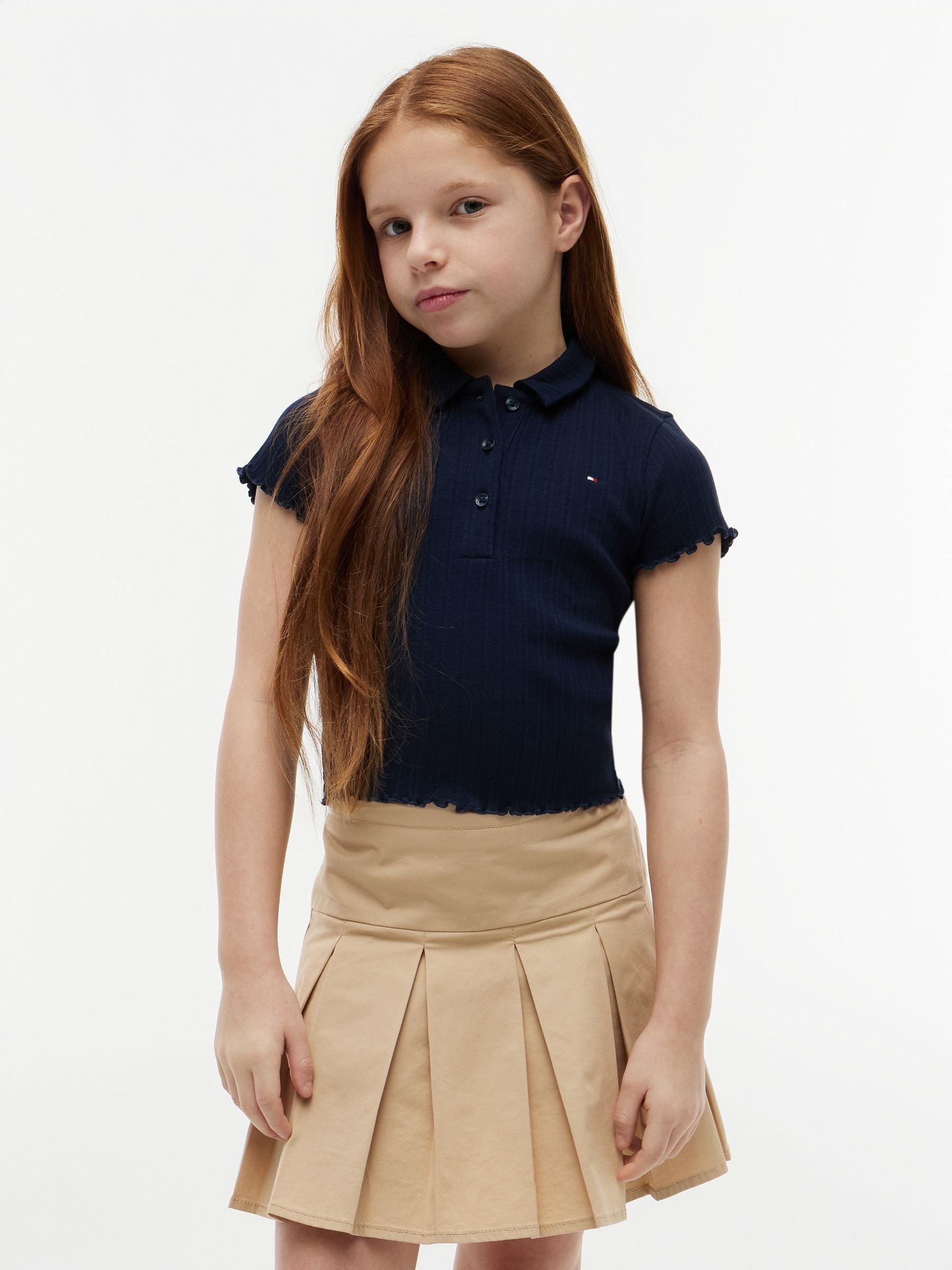 Dsiney Kidz - Tommy Hilfiger Blue Ribbed Pointelle Polo Collar Top image 1