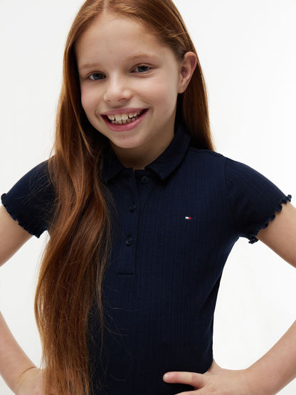 Dsiney Kidz - Tommy Hilfiger Blue Ribbed Pointelle Polo Collar Top image 3